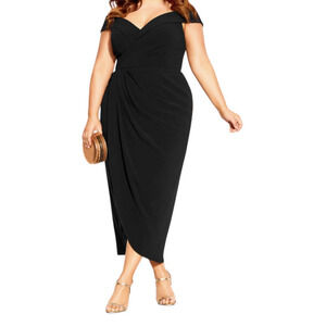 City Chic Dress Ripple Love off the shoulder black size L 20